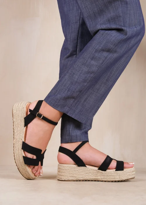 Where's That From London Black Nubuck Espadrille Style Sandals - Size 4 Image 3