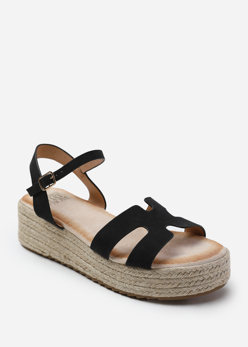 Where's That From London Black Nubuck Espadrille Style Sandals - 3 Image 1