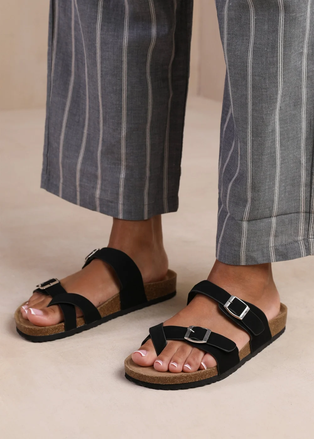 Where's That From Rio Black Nubuck Two Strap Buckle Sandals - 3 Image 3
