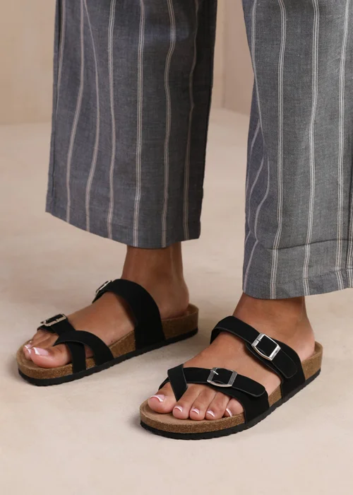 Where's That From Rio Black Nubuck Two Strap Buckle Sandals - 3 Image 3