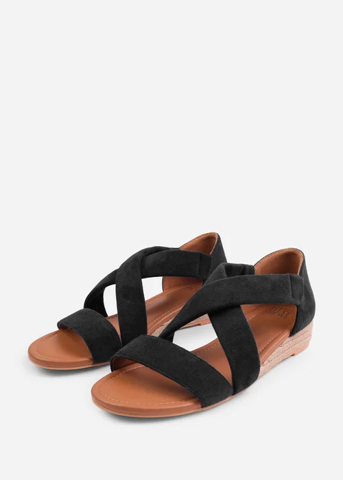 Where's That From Hummingbird Black Faux Suede Low Wedges - 4 Image 2