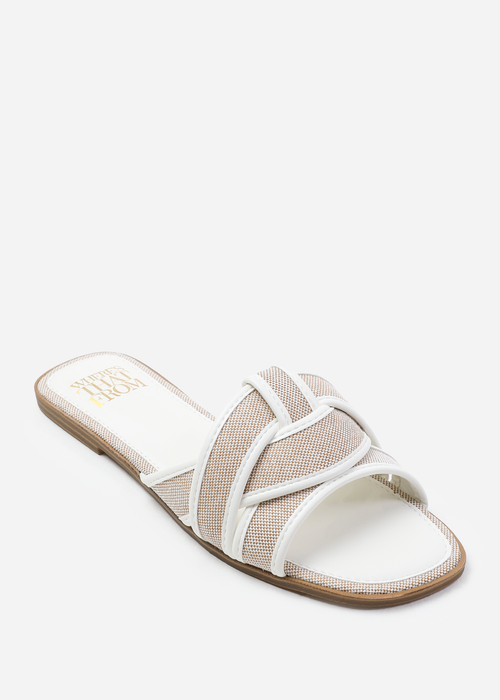 Where's That From White Tan Pu Cross Over Strap Sandals - 3 Image 1