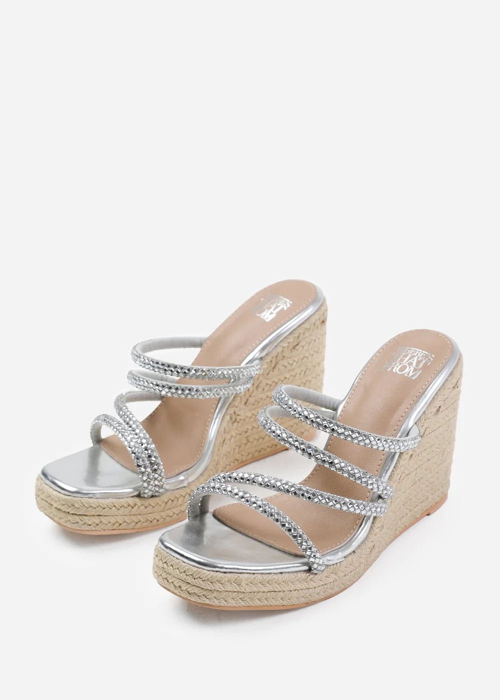 Where's That From Ohio Silver Metallic Multi Strap Espadrille Wedges - Size 4 Image 2