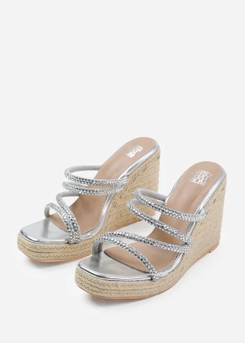 Where's That From Ohio Silver Metallic Multi Strap Espadrille Wedges - Size 4 Image 2