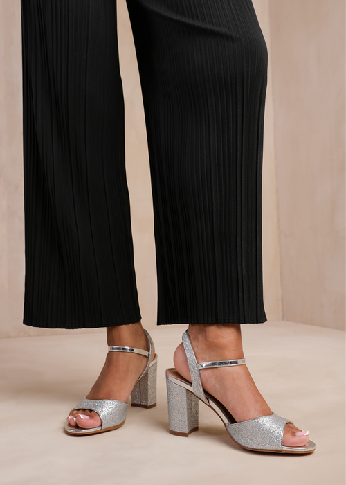 Where's That From Florence Silver Glitter Wide-Fit Mid High Heels - 3 Image 3