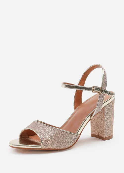 Where's That From Florence Gold Glitter Wide-Fit Mid High Heels - 3 Image 2