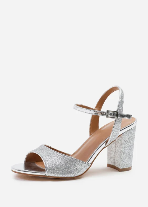 Where's That From Florence Silver Glitter Mid-High Ankle Strap Heels - 8 Image 1