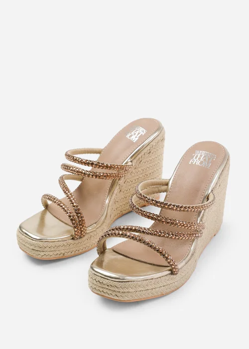 Where's That From Ohio Gold Metallic Multi Strap Espadrille Wedges - 3 Image 2
