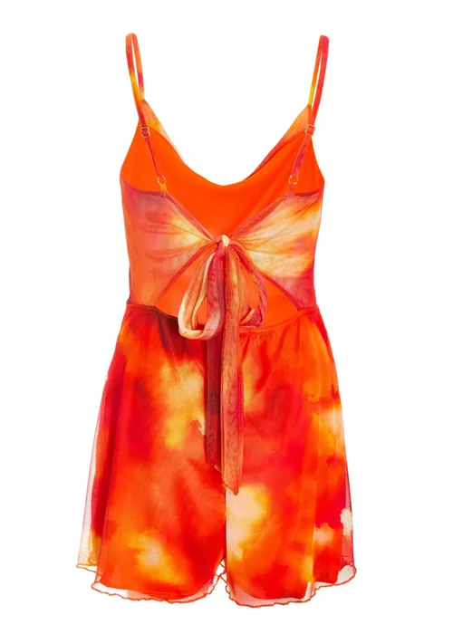 Quiz Orange Abstract Print Cowl Neck Mesh Playsuit - Size 6 Image 5