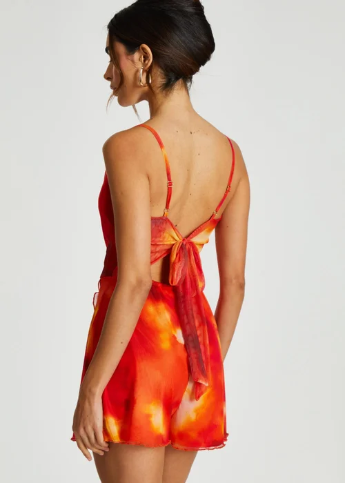 Quiz Orange Abstract Print Cowl Neck Mesh Playsuit - Size 6 Image 2