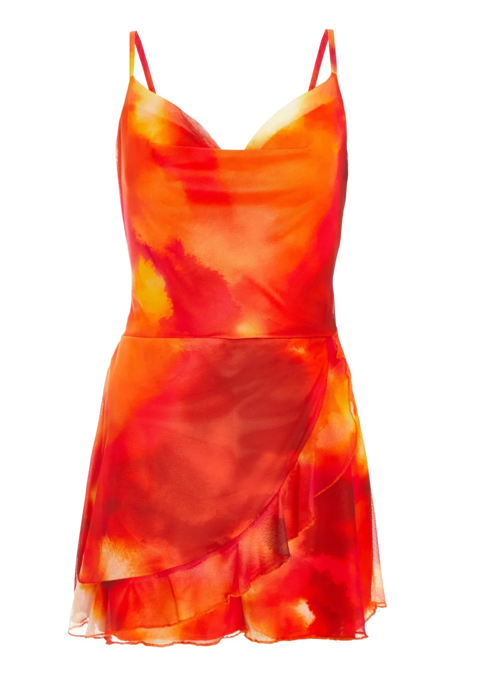 Quiz Orange Abstract Print Cowl Neck Mesh Playsuit - Size 6 Image 4