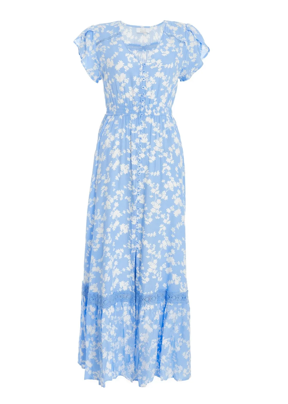 Quiz Blue Ditsy Floral Crochet Trim Maxi Dress - 8 Image 4