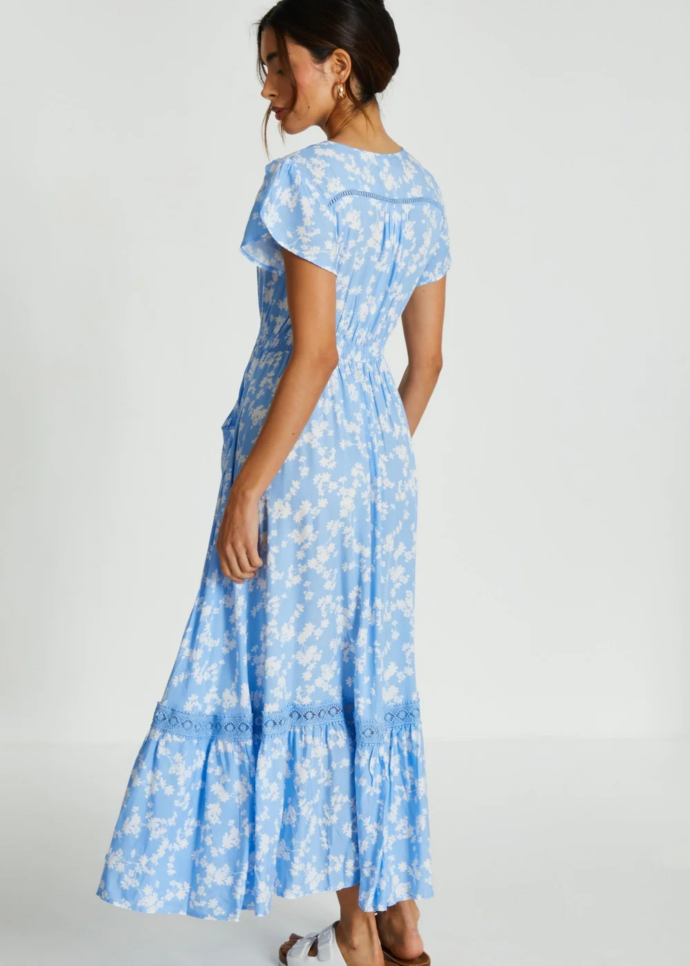 Quiz Blue Ditsy Floral Crochet Trim Maxi Dress - 8 Image 2