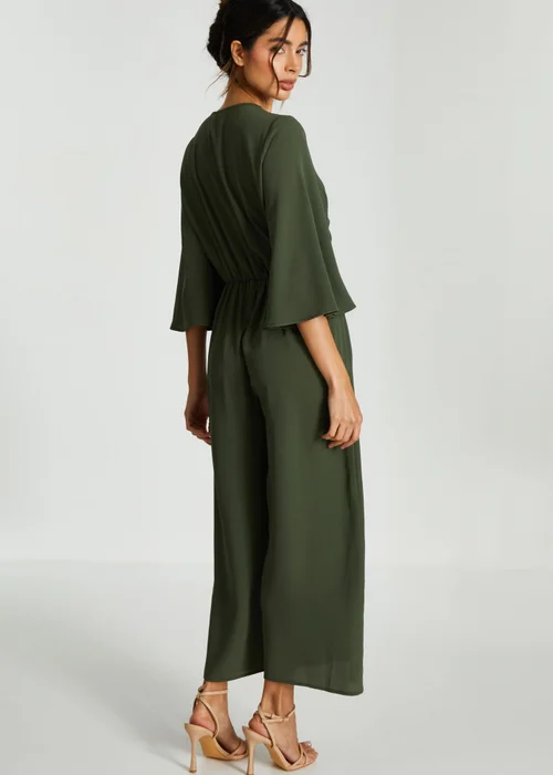 Quiz Khaki Wrap Tie Front Culotte Jumpsuit - Size 4 Clothing Image 2