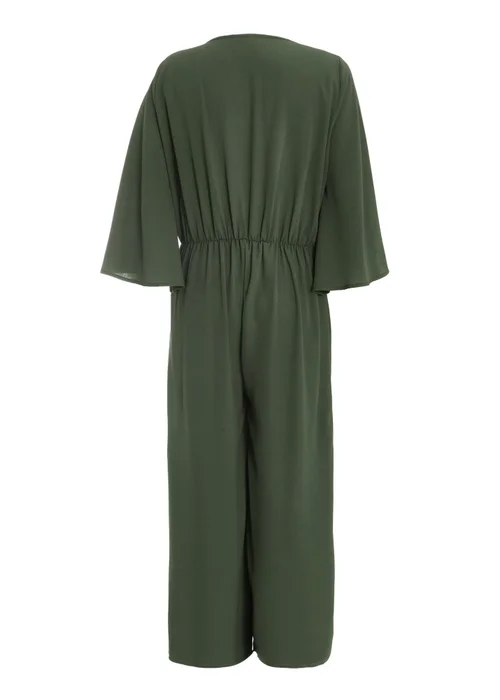 Quiz Khaki Wrap Tie Front Culotte Jumpsuit - Size 4 Clothing Image 5