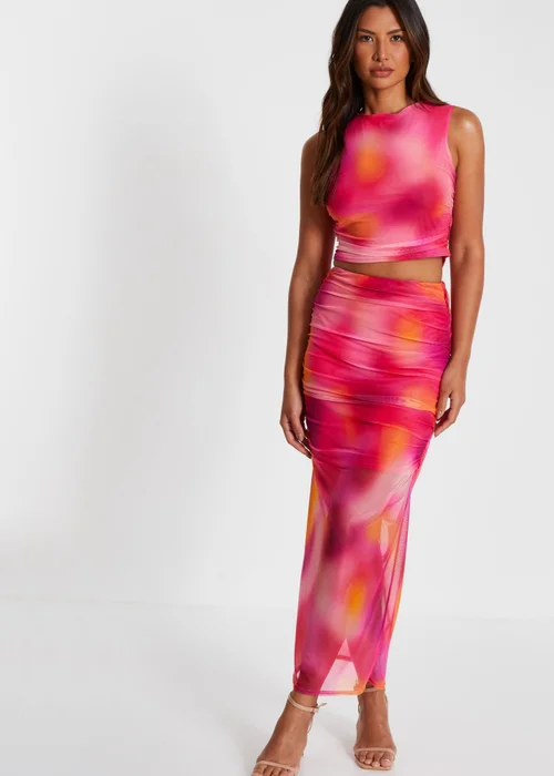Quiz Pink Mesh Ombre Print Crop Top - 4 Image 1
