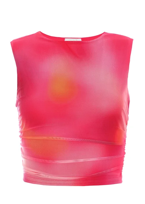 Quiz Pink Mesh Ombre Print Crop Top - 4 Image 3