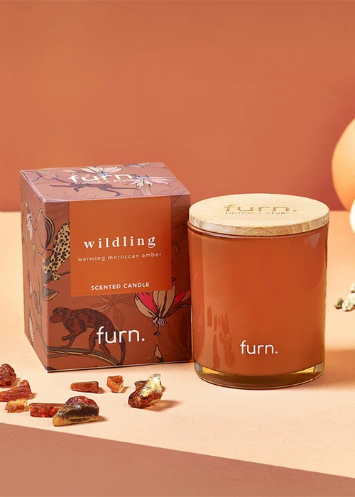 furn.Wildlings Amber, Cinnamon + Mandarin Scented Glass Candle (8.5 x 10 x 8.5cm) - One Size Image 1