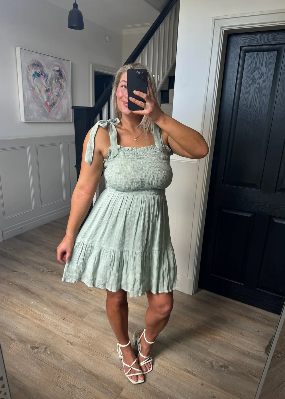 In The Style Carys Whittaker Green Shirred Tie Mini Dress - Size 8 Image 1