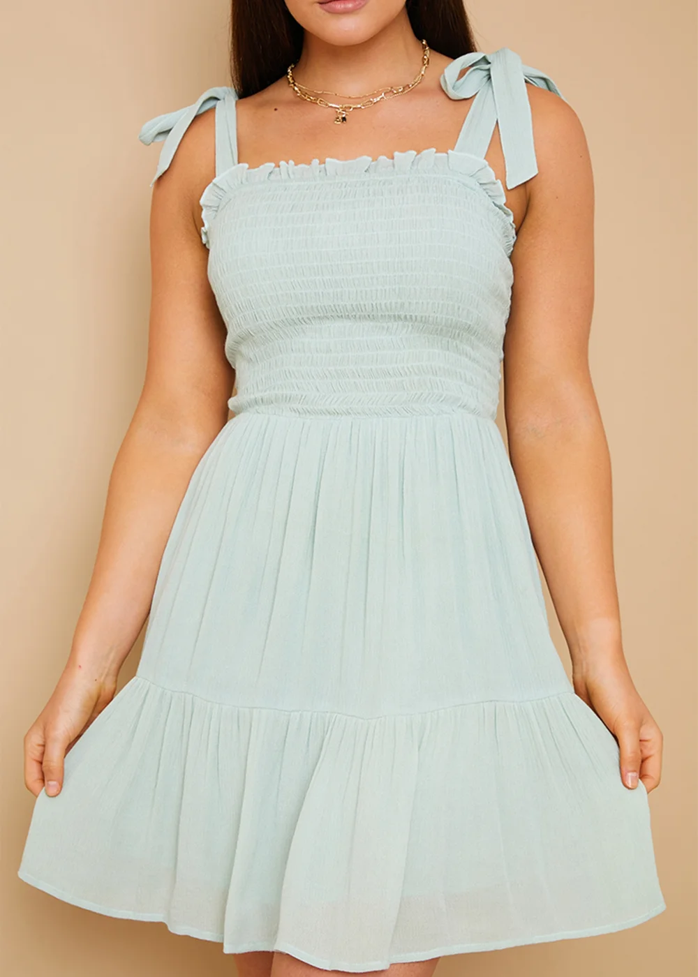 In The Style Carys Whittaker Green Shirred Tie Mini Dress - Size 8 Image 4