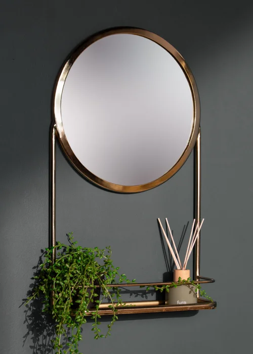 Ouko Round Shelf Wall Mirror (38 x 60 x 1cm) - One Size Image 1