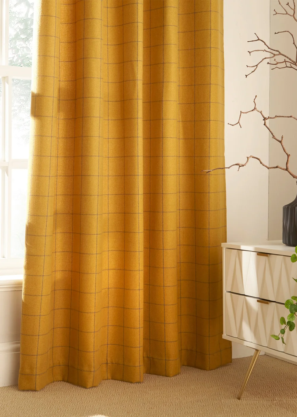 furn. Ellis Windowpane Check Eyelet Curtains - 46W X 54D (117x137cm Image 3