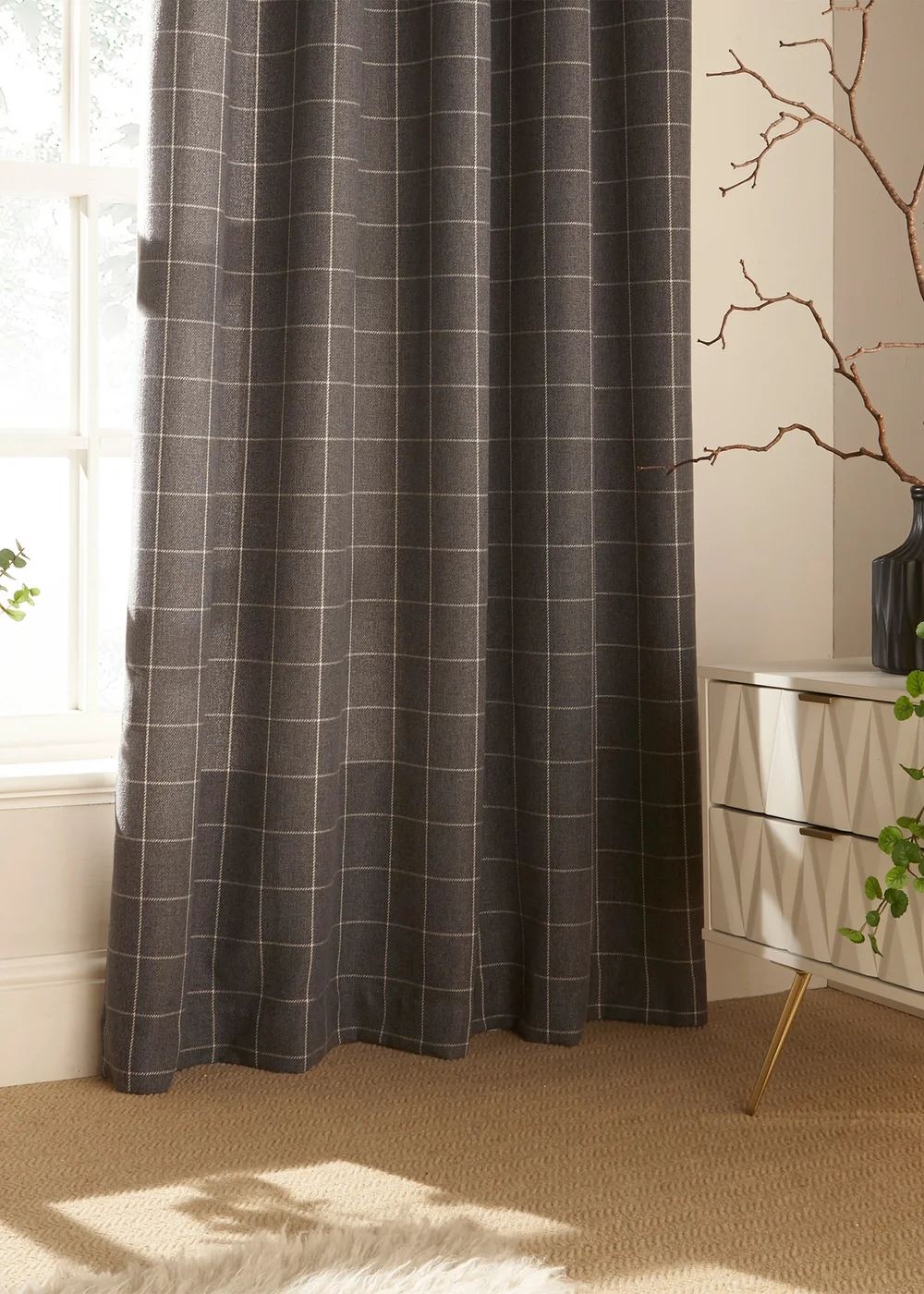furn. Ellis Windowpane Check Eyelet Curtains - 90W X 90D (228x228cm Image 3
