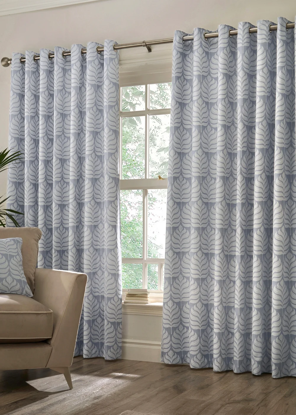 Paoletti Horto Botanical Eyelet Curtains - 46W X 54D (117x137cm) Image 1