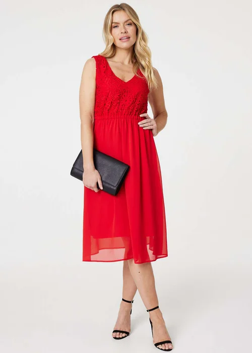 Izabel London Red Crochet Detail Sleeveless Midi Dress - 8 Image 4