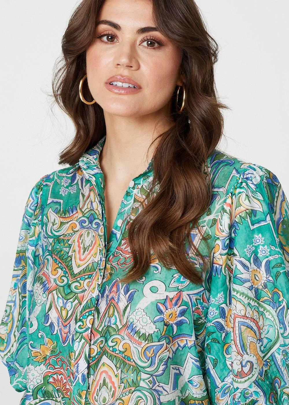 Izabel London Green Printed Puff 1/2 Sleeve Shirt - 8 Image 3
