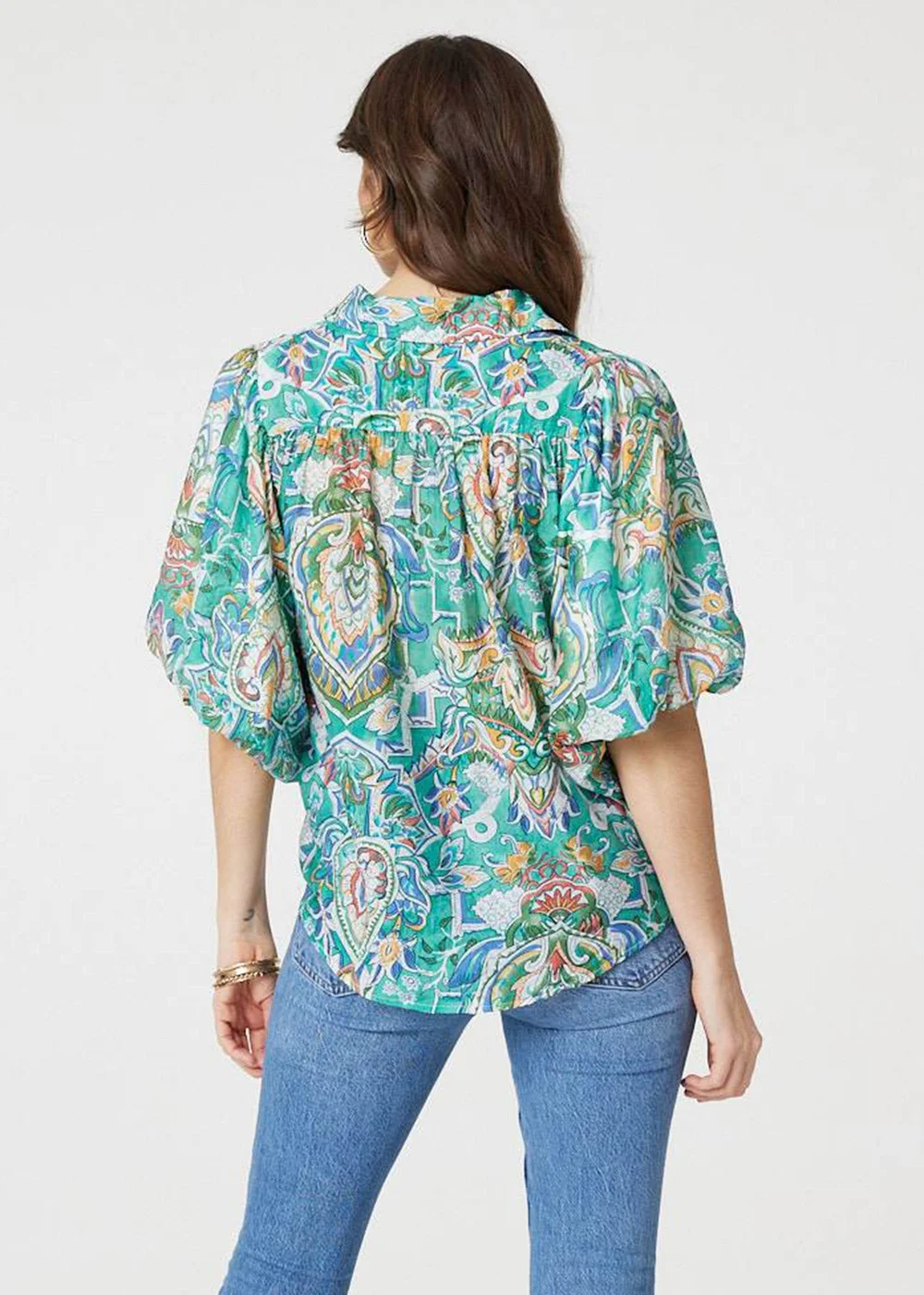 Izabel London Green Printed Puff 1/2 Sleeve Shirt - 8 Image 2