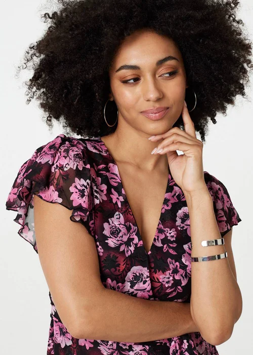 Izabel London Pink Floral Tie-Waist Ruffled Mini Dress - 8 Image 3
