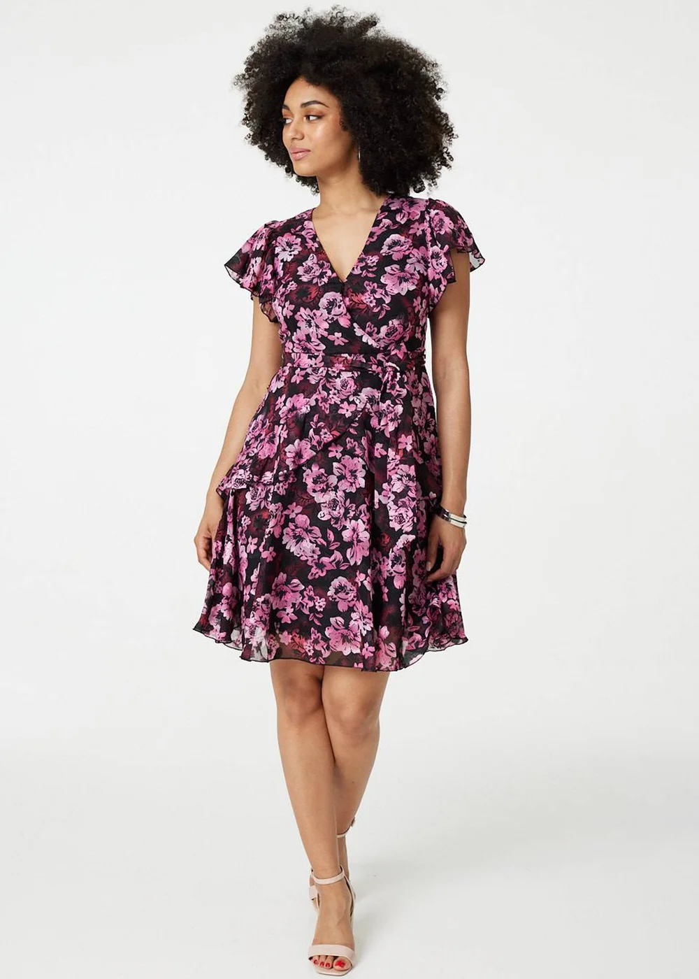 Izabel London Pink Floral Tie-Waist Ruffled Mini Dress - 8 Image 4