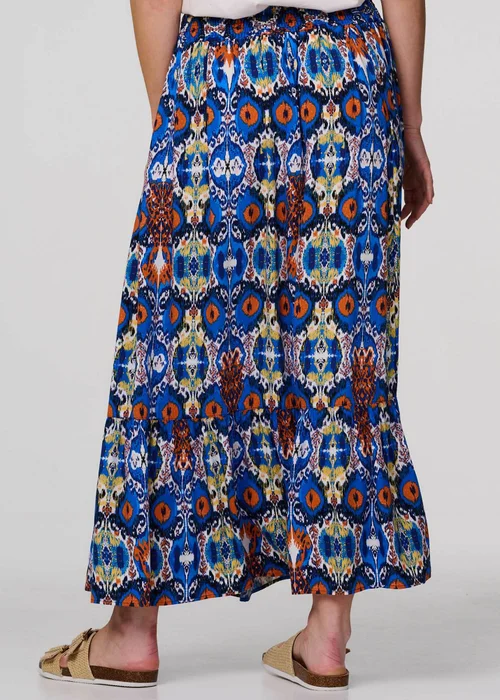 Izabel London Blue Printed Shirred High Waist Maxi Skirt - Size 8 Image 2