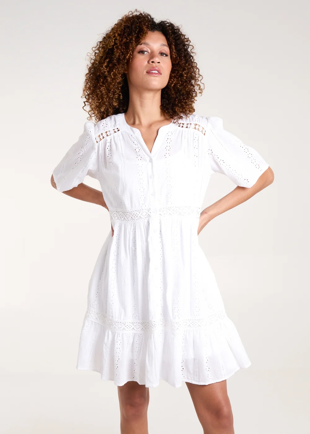 Blue Vanilla Ivory Broderie Tiered Mini Dress - S Image 1