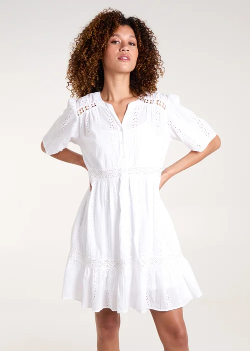Blue Vanilla Ivory Broderie Tiered Mini Dress - S Image 1