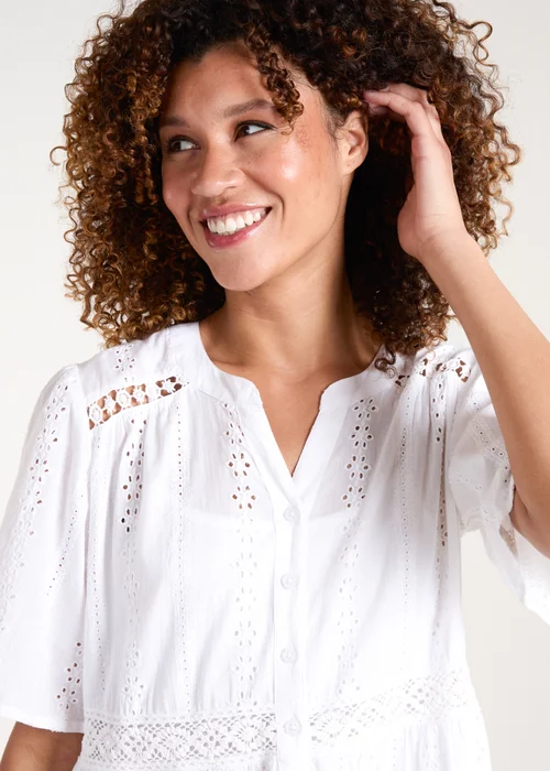 Blue Vanilla Ivory Broderie Tiered Mini Dress - S Image 3