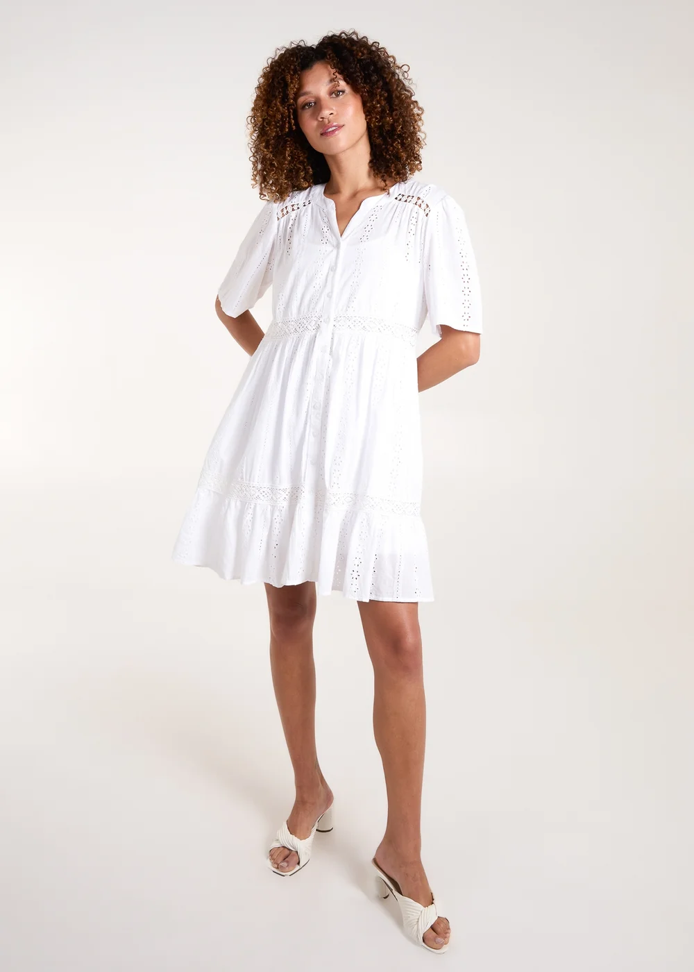 Blue Vanilla Ivory Broderie Tiered Mini Dress - S Image 4