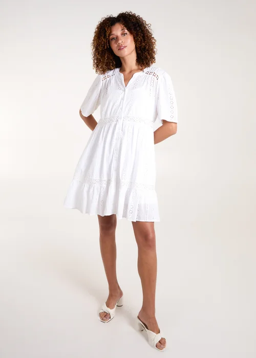 Blue Vanilla Ivory Broderie Tiered Mini Dress - S Image 4
