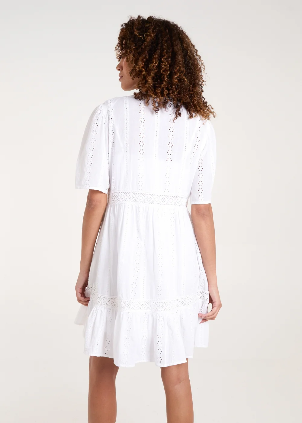 Blue Vanilla Ivory Broderie Tiered Mini Dress - S Image 2