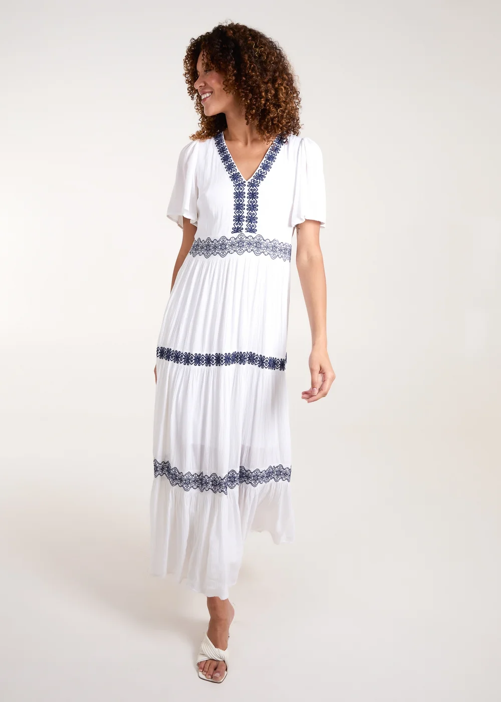 Blue Vanilla White Embroidered Tiered Maxi Dress - 14 Image 4