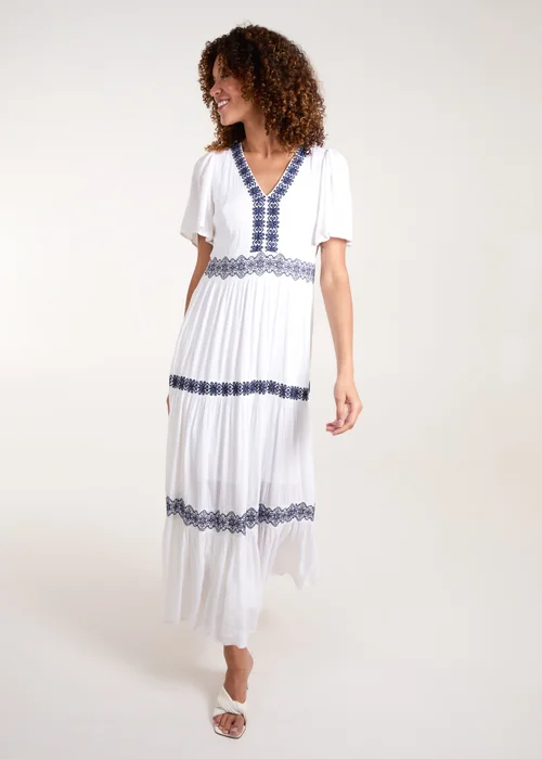 Blue Vanilla White Embroidered Tiered Maxi Dress - 14 Image 4