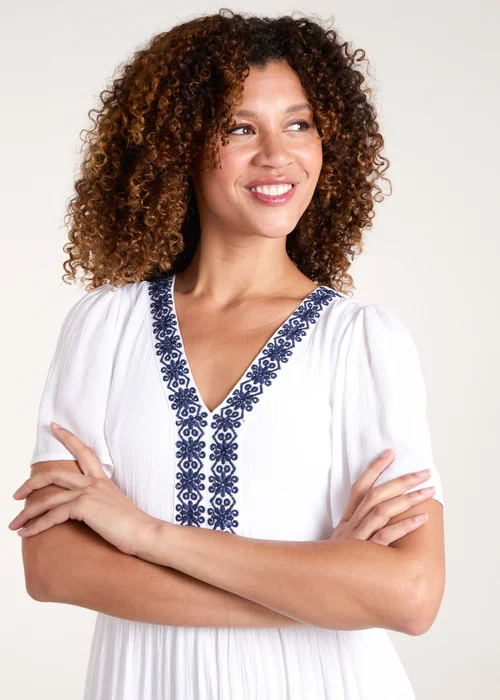 Blue Vanilla White Embroidered Tiered Maxi Dress - 14 Image 3