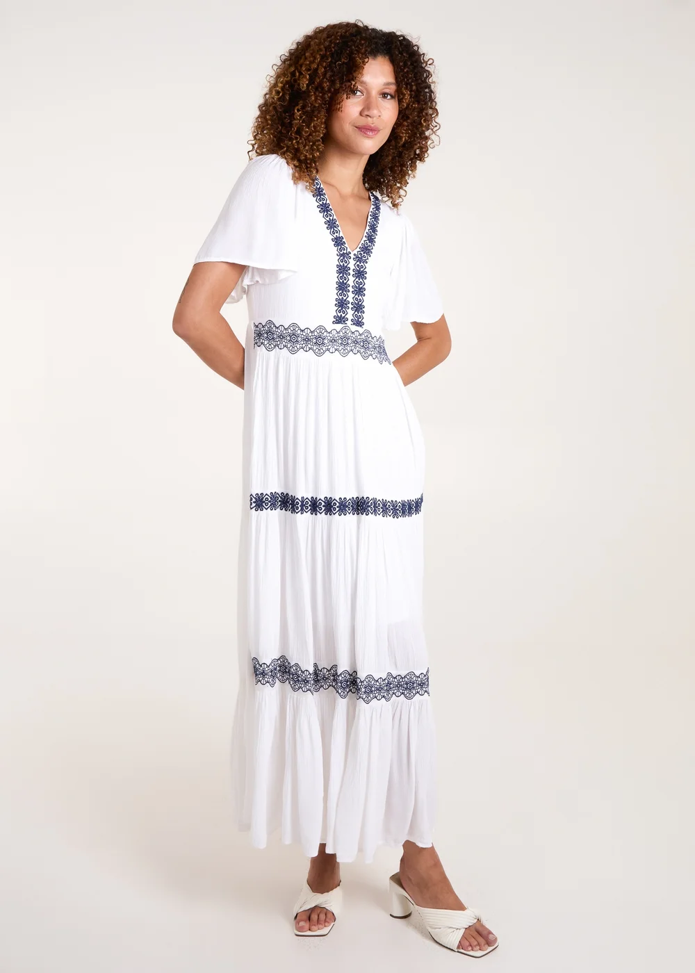 Blue Vanilla White Embroidered Tiered Maxi Dress - 16 | Matalan Blue Vanilla White Embroidered Tiered Maxi Dress - 16 | Matalan