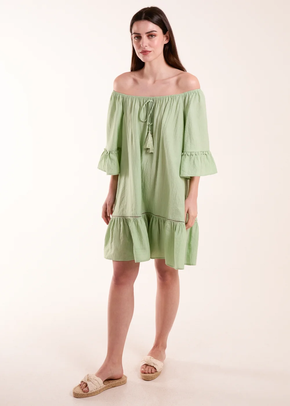 Blue Vanilla Green On Off Shoulder Tunic Dress - S/M Image 4