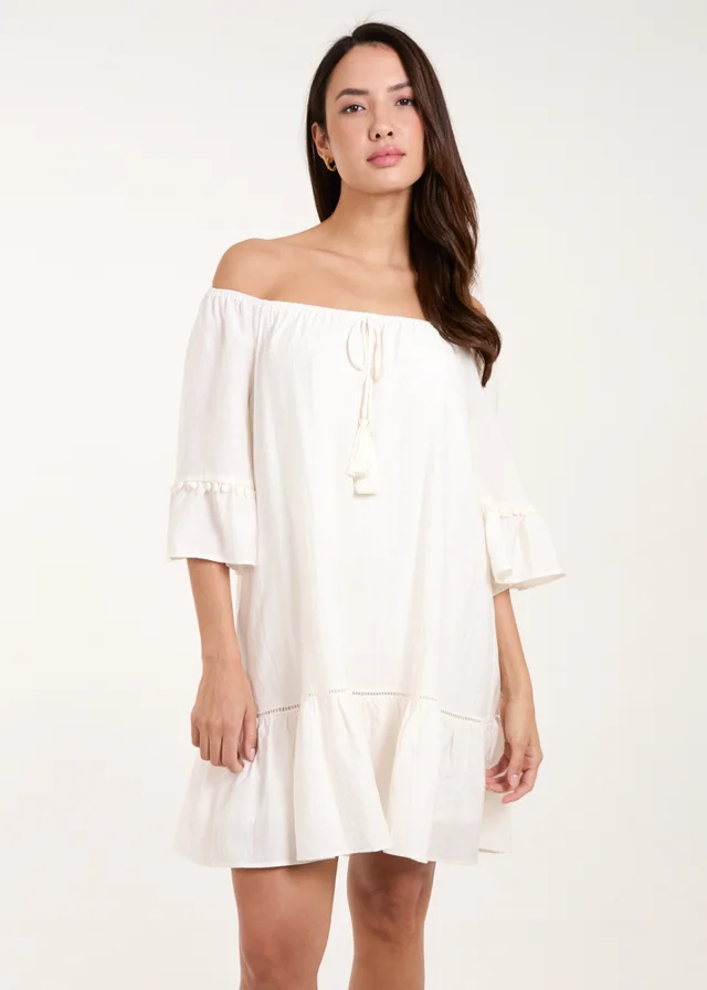 Blue Vanilla Ivory On Off Shoulder Tunic Dress