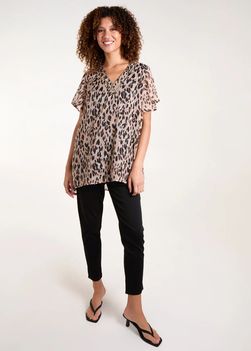 Blue Vanilla Brown V Neck Animal Tunic Top - S Image 4