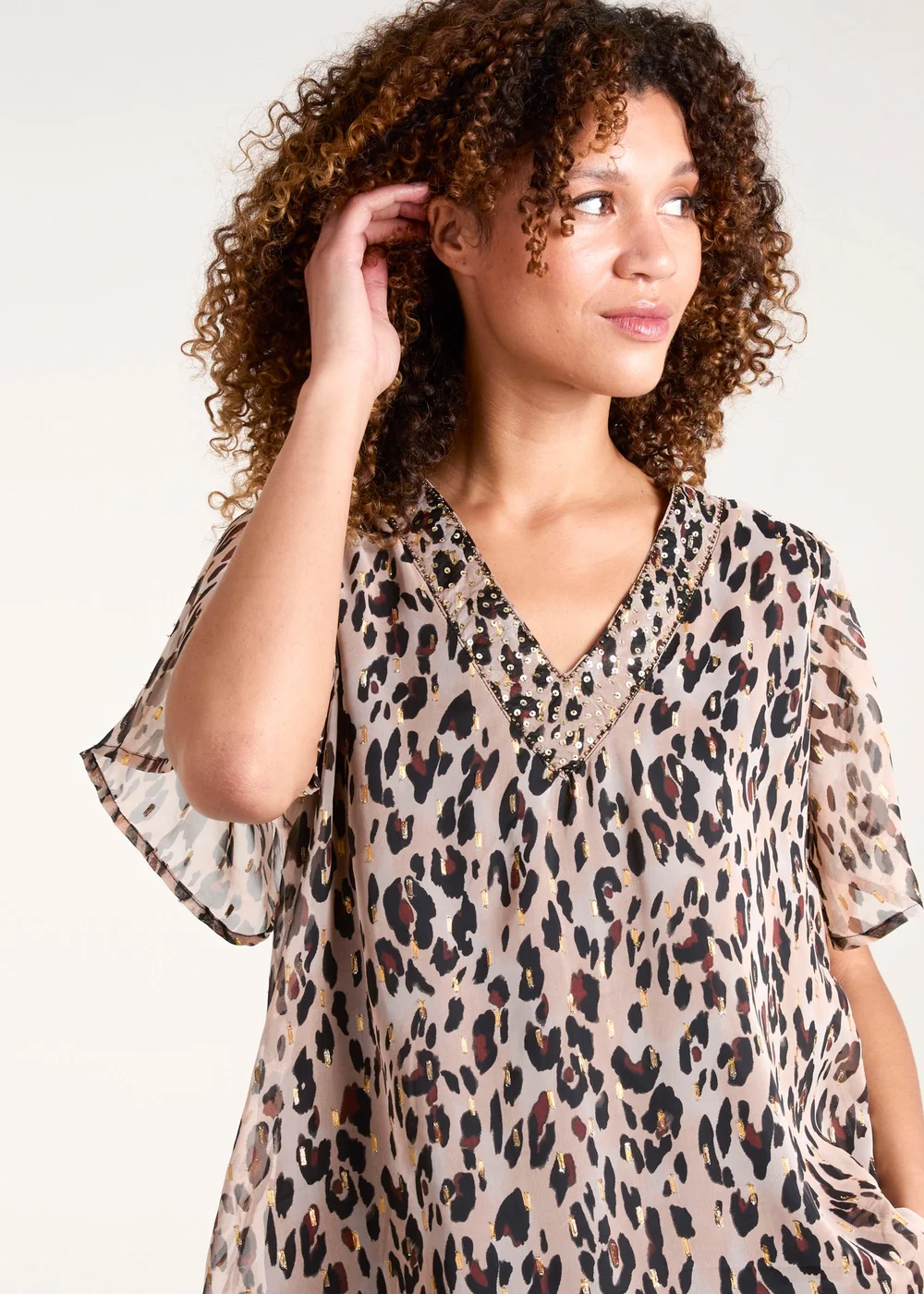 Blue Vanilla Brown V Neck Animal Tunic Top - S Image 3