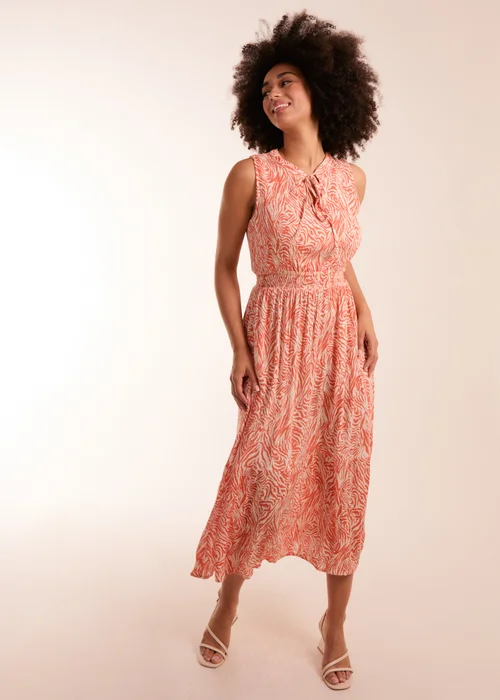 Blue Vanilla Orange Tie Neck Sleeveless Dress - 14 Image 1