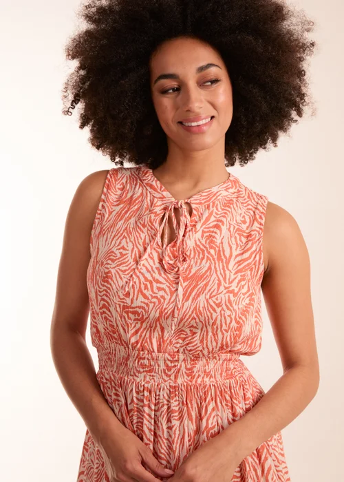 Blue Vanilla Orange Tie Neck Sleeveless Dress - 14 Image 5